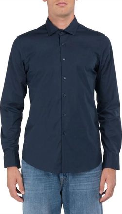 Replay Slim-Fit Poplin Shirt - Heren - Casual Overhemden - Blauw - S - Katoen - Overhemden