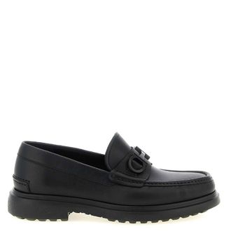 Ferragamo Gancini Buckle Leather Loafers, Size 8