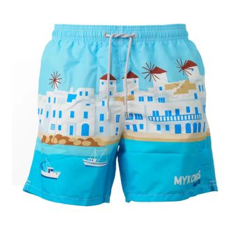 MC2 Saint Barth Beachwear, male, Blue, Size: M Gustavia Placed Print Classic Swim