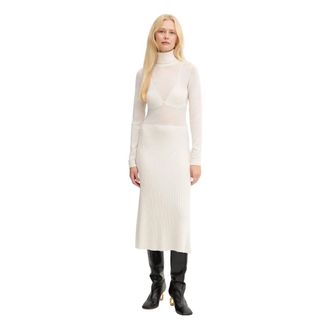Elisabetta Franchi Kleedjes, Dames, Beige, XS, Wol, Jurk met coltrui van wolmix