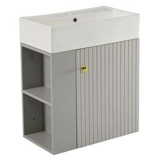 Urban Meuble Mueble de Ba&ntilde;o Gris con Puerta Ranurada y Lavabo Cer&aacute;mico, 55cm