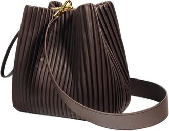 Generic Handbag Leather Large Capacity Commuter Bucket Bag Womens Single Shoulder Slant Crossbody(Dark Chocolate)