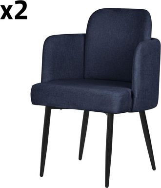 ML Design Set de 2 Sillas de comedor funda de tela azul oscuro con reposabrazos