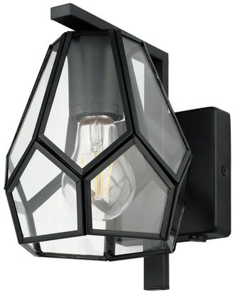 Eglo Eglo Mardyke 1 Light Wall Sconce With Black Finish & Clear Geometric Glass Shade With Black Accents