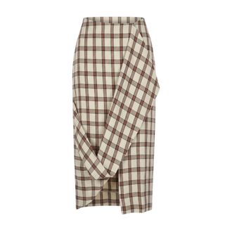R&oacute;he Draped Check Skirt - female - R&oacute;he - Pencil Skirts - Multicolor - S - Skirts