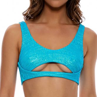 Luli Fama Bella Open Front Bralette Top In Sea Blue
