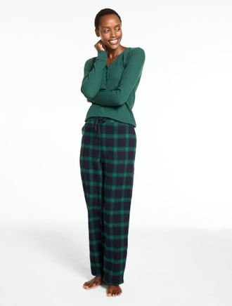 Talbots Plus Size - Cotton Flannel Pajama Set - Sapphire Black Watch - Blue - 1X Talbots