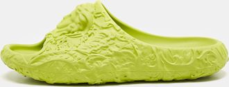 Versace Neon Green Baroque Medusa Embossed Rubber Pool Slide Sandals