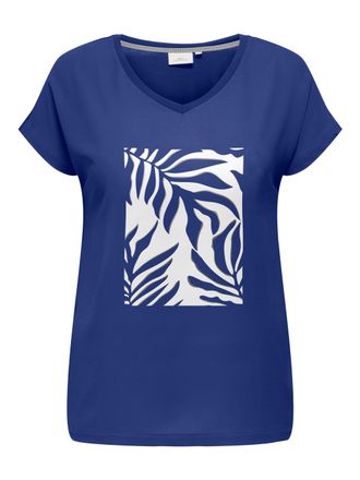 Only Carmakoma Blusenshirt ONLY CARMAKOMA CARVIGGA S/S O-NECK MIX TEE JRS BS, Damen, Gr. M (46/48), blau (mazarine blau print:palm lady), Jersey, Obermaterial: 96% V