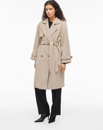 Vila Langmantel VILA VIQUINN L/S COAT, Damen, Gr. 36, natural melange, Web, Obermaterial: 100% Polyester, unifarben, regular fit knielang, M&auml;ntel Langmante