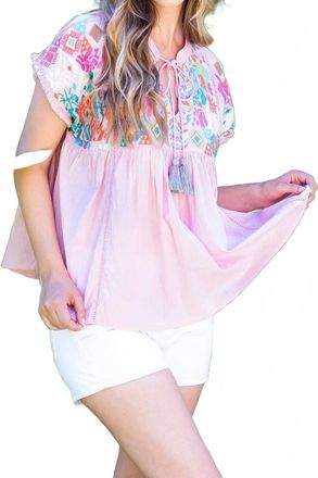 THML Clothing Womens Embroidered Babydoll Top In Pink