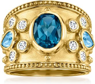 Ross-Simons London Blue, Swiss Blue and White Topaz Ring in 18kt Gold Over Sterling