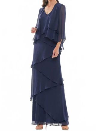 Colors Dress Layered Chiffon Gown In Navy