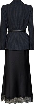 Self Portrait Womens Tailored Pinstriped Dress With Satin Skirt Grey Polyester