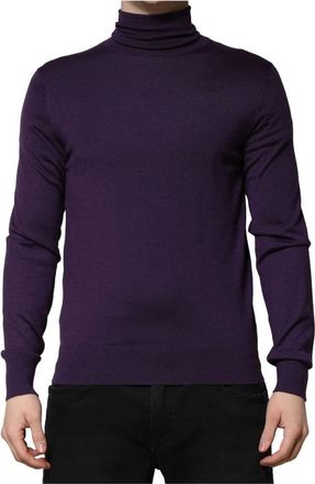 Dolce & Gabbana Geribbelde Kasjmier en Zijden Coltrui - Heren - Cashmere truien - Paars - M - Kasjmier - Truien & Vesten
