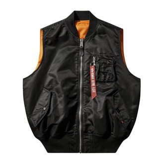 Alpha Industries Jassen, Heren, Zwart, XL, Leer, Ma-1 Vest (Heritage)