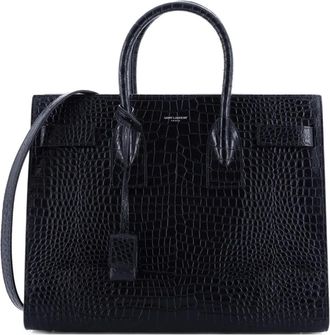 Saint Laurent Sac de Jour NM Bag Crocodile Embossed Patent Small tote bag - Nero