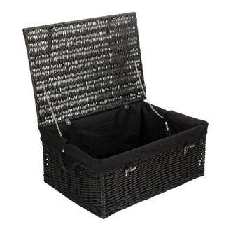 Red Hamper 67cm Black Wicker Rope Handled Black Cotton Lined Picnic Basket