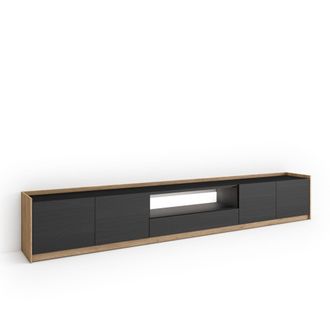 Skraut Home Skraut Home - Mueble Tv, Televisi&oacute;n, Muebles De Sal&oacute;n, Almacenaje, 310x37x50cm, Para Tv Hasta 80, Led, Estilo Moderno, Negro Y Roble