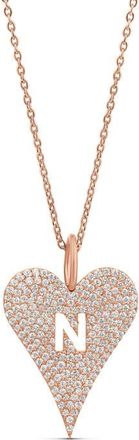 SHYMI Heart Initial Cubic Zirconia Pav&eacute; Necklace in Rose at Nordstrom