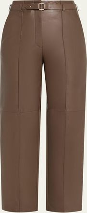 Giorgio Armani Belted Nappa Lambskin Straight-Leg Pants