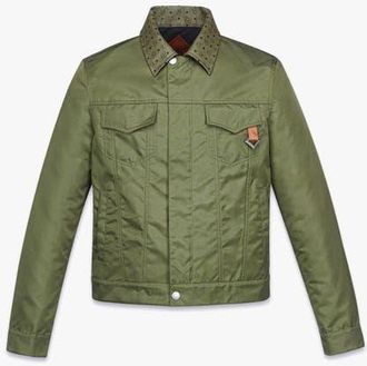 MCM Jacket in ECONYL and Monogram Print Leather in Khaki-Moss at Nordstrom, Size X-Large