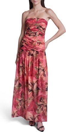 BCBGeneration Strapless Floral Ruched Bodice Maxi Dress in Bellini Blush Multi at Nordstrom, Size 16