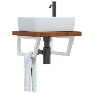 Berkfield Home Basin Shelf Wall Mounted Steel & Solid Wood Oak in Brown