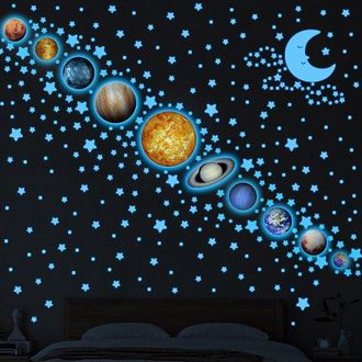 OEM Pegatinas Que Brillan En La Oscuridad De Los Nueve Planetas Del Sistema Solar, La Luna Y Estrellas Fugaces Para Habitaciones Infantiles