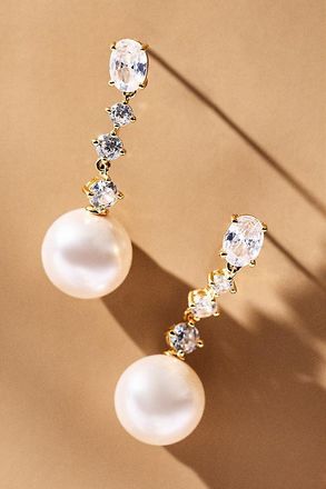 Nadri Oval Crystal Pearl Drop Earrings