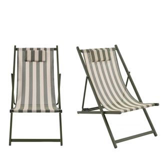 DRAWER Lote de 2 tumbonas de rayas y aluminio - Verde oliva