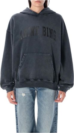 Anine Bing Oversized Gewassen Zwart Gebreide Hoodie - Dames - Hoodies - Zwart - M - Katoen - Hoodies & sweatvesten
