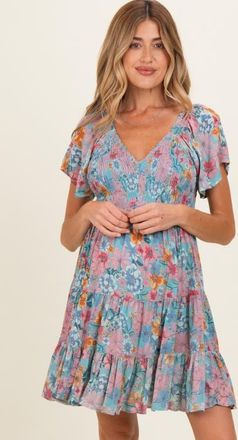 Pinkblush V Neck Smocked Bust Short Sleeve Short Dress in Teal at Nordstrom, Size Medium
