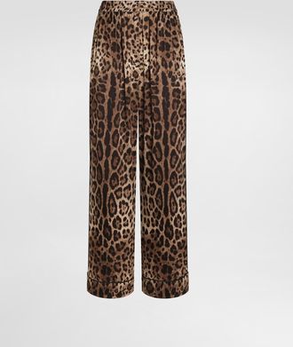 Dolce & Gabbana Leopard-print Satin Pajama Pants - Woman Pants And Shorts Animal Print Cotton 52