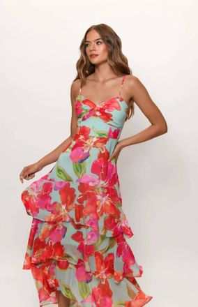 Hutch Twist Front Tiered Dress In Watercolor