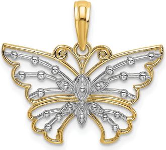 Diamond2Deal 14k Yellow Gold Rhodium Diamond-cut Butterfly Charm