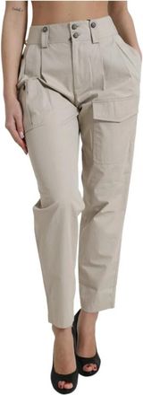 Dolce & Gabbana Hoge taille katoenen taps toelopende broek - Dames - Broeken - Beige - L - Katoen - Broeken
