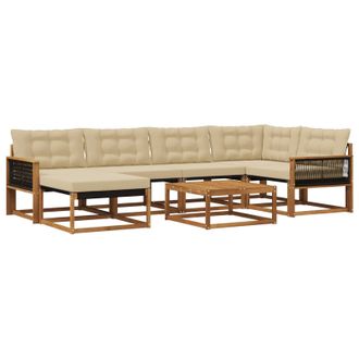 vidaXL Conjunto De Sof&aacute;s De Exterior Con Coj&iacute;n 7 Pcs Natural Y Beige Vidaxl