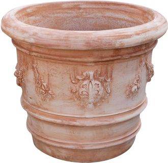 Biscottini International Biscottini - Jarr&oacute;n Redondo De Terracota 80x68 Cm Macetero De Exterior Jardinera De Jard&iacute;n Hecha A Mano Made In Italy Jarrones De Balc&oacute;n