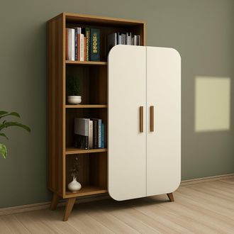 Dmora Estanter&iacute;a Agni, Biblioteca 5 Estantes, 2 Puertas, Montaje En Pared, 90x32x132h Cm Marr&oacute;n Nogal