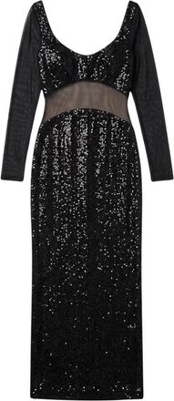 Twentyfourhaitch Lange jurk van tule en technisch materiaal met volledige strass-versiering Transparanties Ronde hals - Dames - Avondkleed - Zwart - 3XL - Tule - Kleed