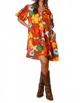 Peach Love California Jasmine Floral Print Gauze Dress In Multicolor