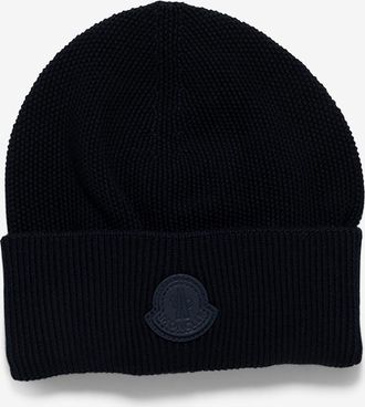 Moncler Reisstrick-M&uuml;tze aus Wolle und Kaschmir mit Lederlogo