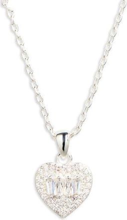 Nordstrom Rack Cubic Zirconia Heart Pendant Necklace in Clear- Silver at Nordstrom Rack