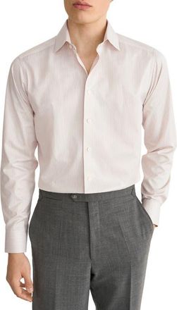 Eton Slim Fit Striped Shirt in Light Beige at Nordstrom, Size 16.5