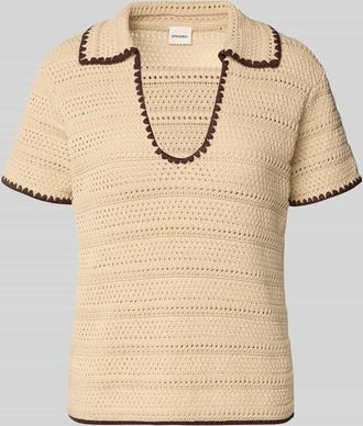 Stefanel T-Shirt in Strick-Optik mit Polokragen und Kontrastkante in Beige, Gr&ouml;&szlig;e XL