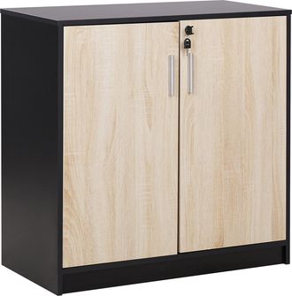 Beliani Moderna Taquilla De Almacenamiento Con 2 Puertas Y Estantes Negro Y Madera Clara 80cm Zehna