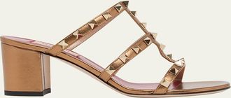 Valentino Garavani 60mm Rockstud Laminated Nappa Leather Slide Sandals