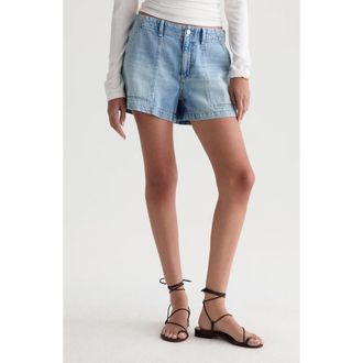 AG - Adriano Goldschmied Analeigh High Waist Workwear Denim Shorts in Wine Garden at Nordstrom, Size 32