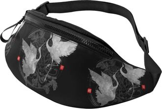 Generic Vintage Chinese Cranes Waist Bag Bum Bag Lightweight Fanny Pack For Jogging Running Sport 14X35Cm